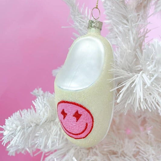 Rock Paper Scissors Pink Smiley Face Slipper Christmas Ornament