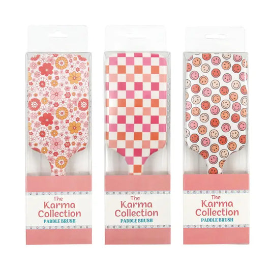 Mavi Bandz Karma Collection Fun Pattern Paddle Hair Brush Smiley Floral