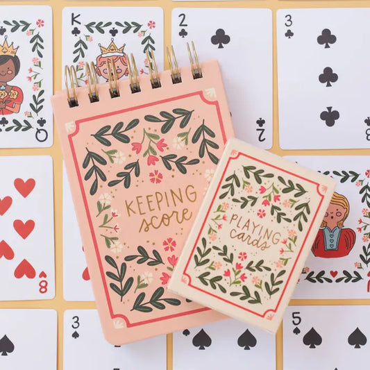 Pippi Post Floral Game Night Set of Playing Cards & Scorekeeping Notebook