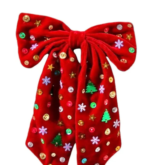 Mavi Bandz Hohoho Velvet Long Bow Christmas Holiday Sequin