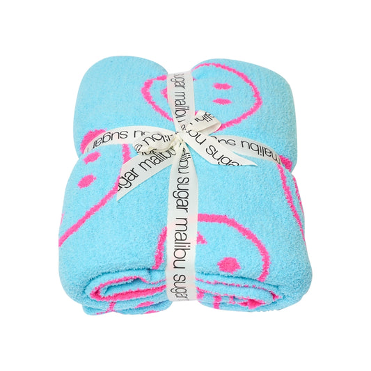 Malibu Sugar Smiley Plush Throw Blankets