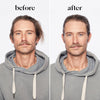 Before and after images of a male model showing smoothed hair