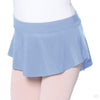 Light blue pull-on mini ballet skirt with flowing hem, side view.