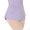 Lilac pull-on mini ballet skirt with flat waistband, side view.