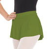 Olive green pull-on mini ballet skirt with lightweight drape, side view.