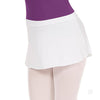 White pull-on mini ballet skirt with flat waistband, side view.