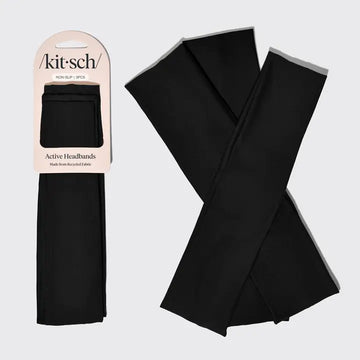 KITSCH black activewear headbands pack of three in retail packaging