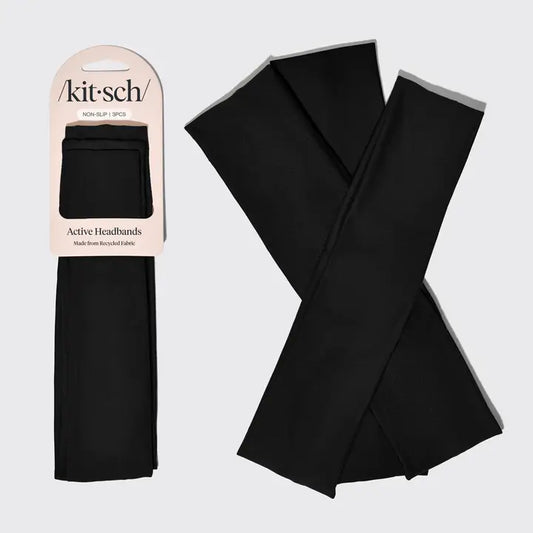 KITSCH black activewear headbands pack of three in retail packaging