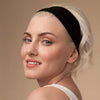 Model wearing black wide KITSCH activewear headband