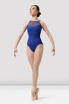 Adult dancer wearing blue halter leotard front view