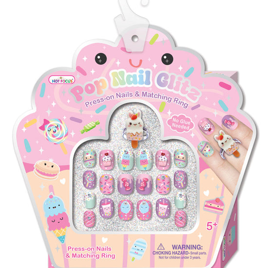 Hot Focus Sweets press-on nails in assorted pastel dessert-inspired designs