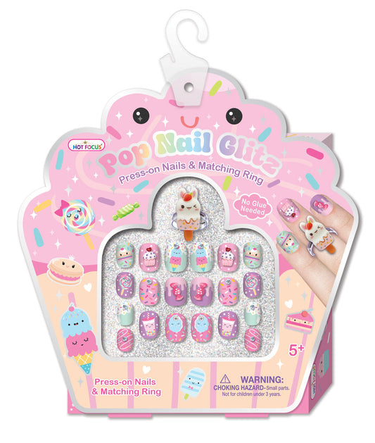 Hot Focus Sweets press-on nails in assorted pastel dessert-inspired designs