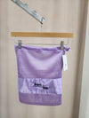 Lavender mesh FTT logo shoe bag hanging on rack