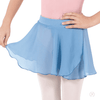 Girl wearing light blue chiffon mock wrap ballet skirt