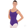 Dancer wearing a purple camisole leotard with scoop neckline