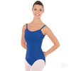 Dancer wearing a royal blue camisole leotard with princess seams