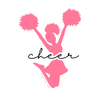 Cheer themed sticker with heart and pom-pom design