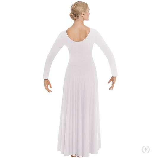 White long sleeve praise dress shown full length