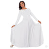 White long sleeve praise dance dress with flowing skirt