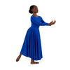 Child dancer wearing royal blue long sleeve praise dance dress