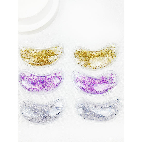 Love and Repeat reusable under-eye gel patch sets in assorted colors and packaging