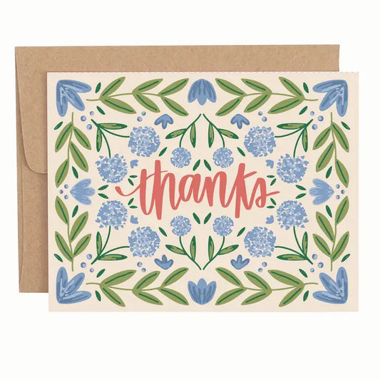 Pippi Post Blue Floral Thanks Greeting Card