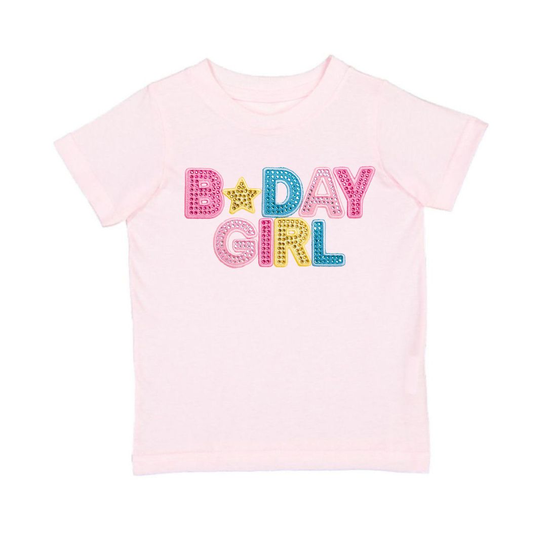 Sweet Wink Birthday Girl rhinestone T-shirt in ballet pink with colorful birthday lettering and sparkling embellishments