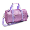 Purple glitter kids large duffle bag with shoulder strap and zip closure