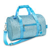 Turquoise glitter kids large duffle bag with shoulder strap and zip closure