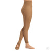 Adult dancer wearing caramel convertible dance tights, side view.