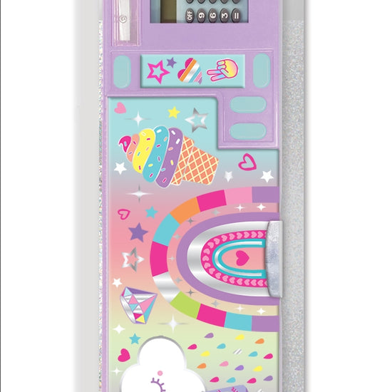 Hot Focus rainbow multi-function pencil case with colorful pink and pastel design