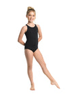 Danz N Motion Sasha black child tank leotard shown from the front