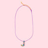 Additional product image showing a colorful confetti letter necklace.