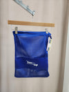 Royal blue mesh FTT logo shoe bag hanging on rack