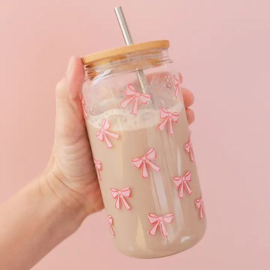 Pippi Post Pink Coquette Bows Glass Can