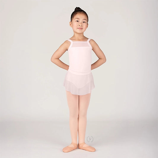 Eurotard child mesh pull-on ballet skirt in pink shown on a young dancer