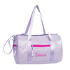 Light lavender dance duffle bag with embroidered “Dance” design and shoulder straps