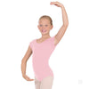 Girl wearing pink cap sleeve leotard front view