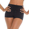 Women's black microfiber dance shorts with wide waistband