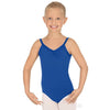 Royal blue child camisole dance leotard worn by a dancer facing forward