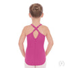 Back view of girls pink camisole leotard with adjustable straps