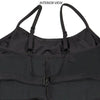 Front view of black camisole leotard showing built-in bra structure