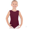 Child dancer wearing burgundy tank leotard