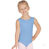 Child dancer wearing light blue tank leotard