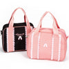 Pink and black girls ribbon dance bag with ballet slipper detail