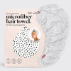 Quick dry microfiber hair towel with micro dot pattern shown with product packaging