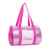 Pink sparkly dance duffel bag with embroidered “Dance” detail on front pocket