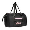 Black dance duffel bag with sequined design and pink accent details