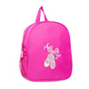Hot pink dance backpack with embroidered applique design on the front