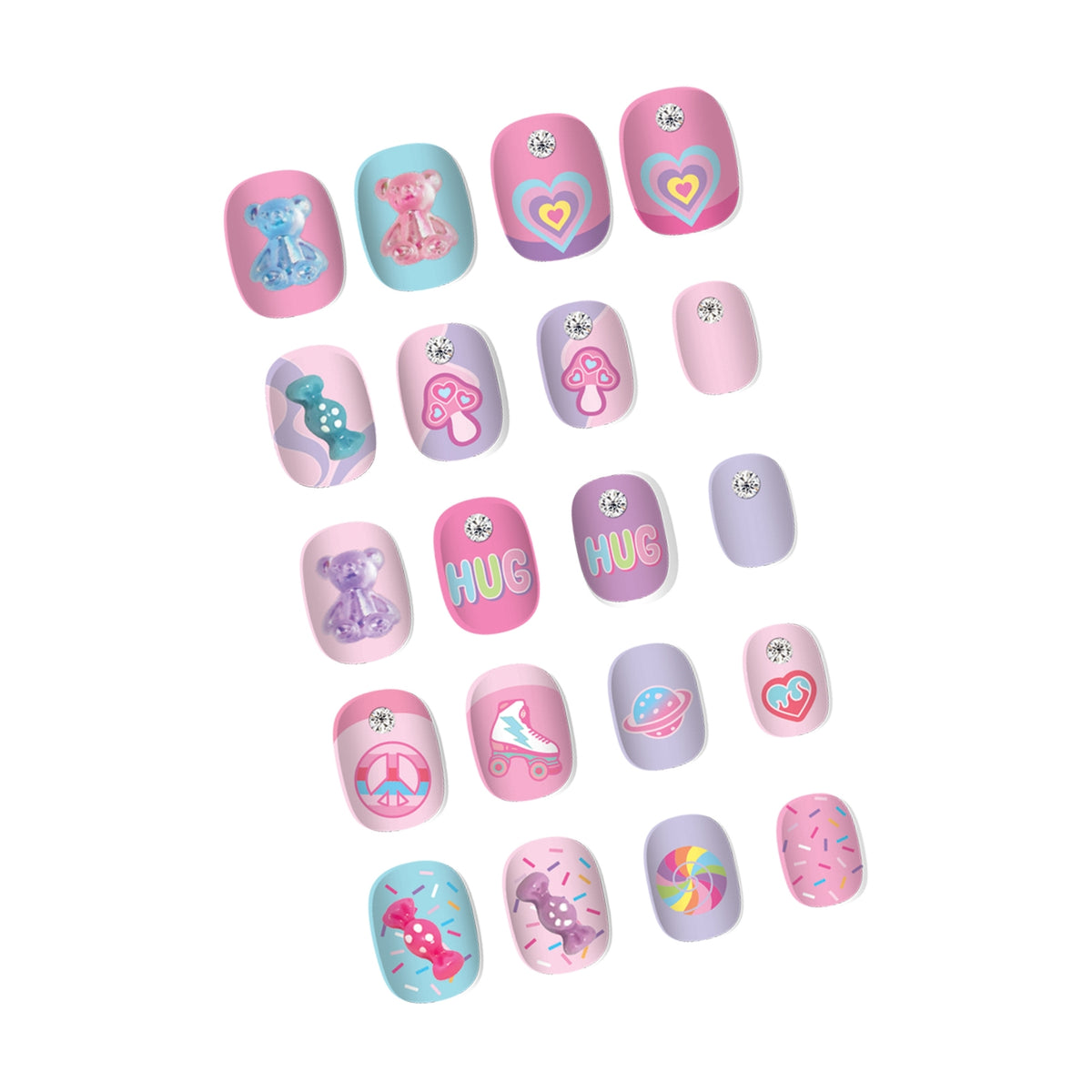 Set of colorful nail art designs on a white background